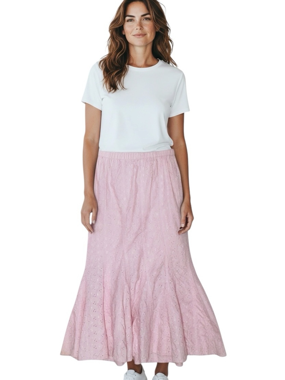 Live A Little vintage baby pink eyelet mermaid maxi skirt size L
